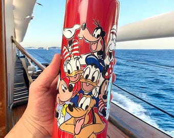 Disney Cruise Mickey & Pals, Red, 20 oz Skinny Tumbler, Travel Cup, Hot and Cold, Nautical, Captain Mickey, Sailor, Stainless Steel