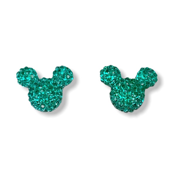 Mickey Mouse Shaped Stud Earrings - Emerald Green