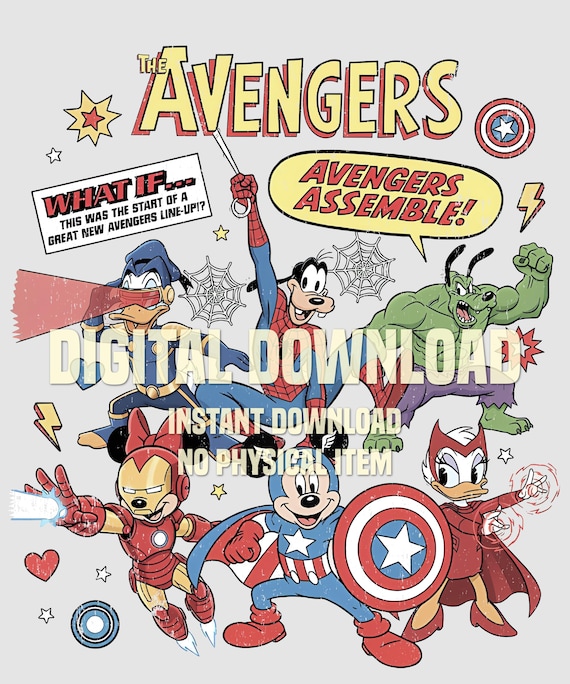 Vintage Superhero Inspired Disney Mashup Digital Download, Retro Comic Superhero Wall Art, Instant Digital Download