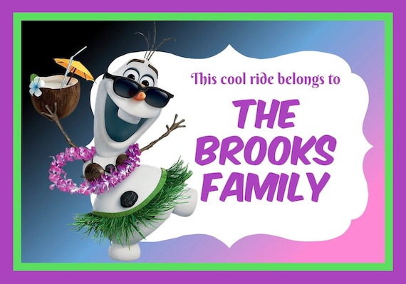 Custom Personalized Stroller / Scooter Sign - Olaf Celebrating Summer, Hula Skirt, Lei