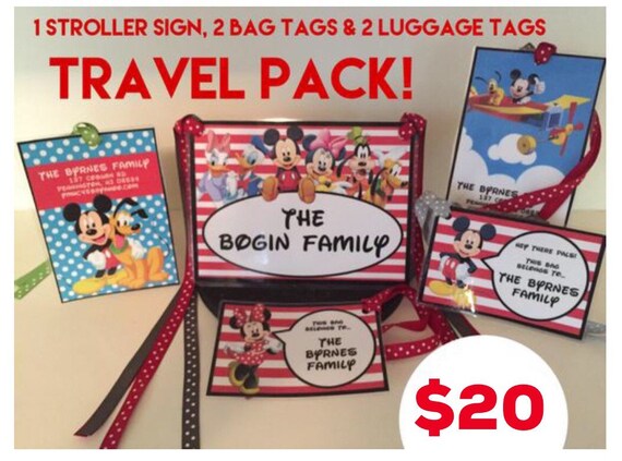 Mickey Mouse and friends - Travel Pack - 1 Stroller Sign, 2 Bag Tags, and 2 Luggage Tags!