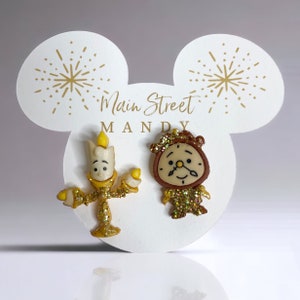 Disney Beauty and the Beast Earrings Cogsworth and Lumiere Cute Small Hypoallergenic, Disney World, Disneyland