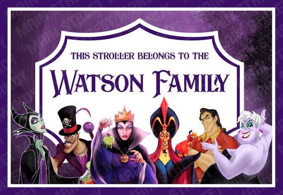 Disney Stroller Tag, Scooter Tag - WATERPROOF Custom, Personalized, Disney Villains Themed Name Sign for Wheelchair, Scooter Sign