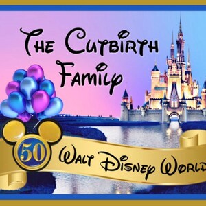Etichetta per passeggino - {DOWNLOAD DIGITALE} Etichetta per le vacanze con palloncini per il 50° anniversario di Disney World, personalizzata, personalizzata per il tuo passeggino