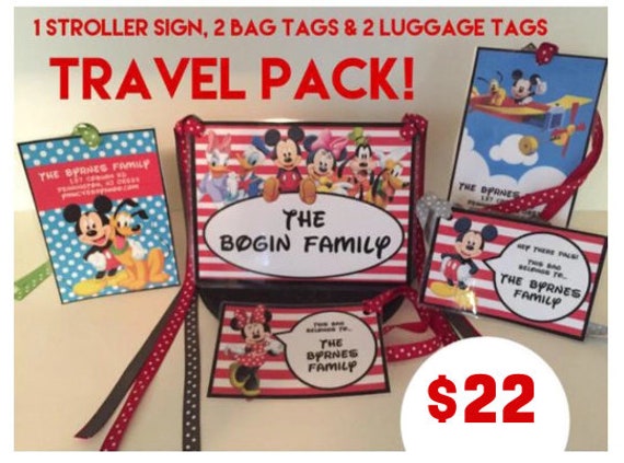 Mickey Mouse and friends - Travel Pack - 1 Stroller Sign, 2 Bag Tags, and 2 Luggage Tags!