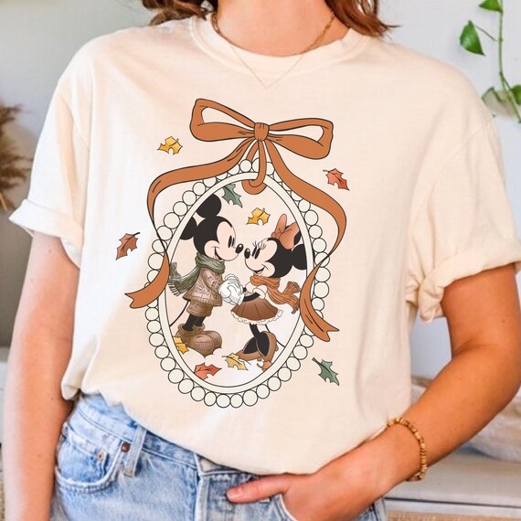Disney Fall Mickey & Minnie Tee -  Autumn Disney Bow Tee T-Shirt, Disney Fall Oversized Tee - Mickey Fall Comfort Colors T-Shirt