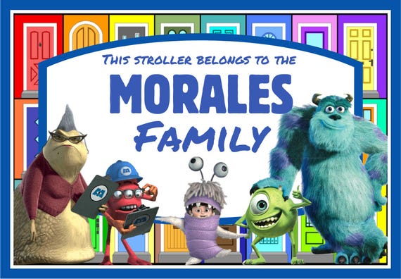 Stroller Tag Scooter Tag - {INSTANT DIGITAL DOWNLOAD} Custom, Personalized, Disney Pixar Monsters Inc Vacation Name Sign