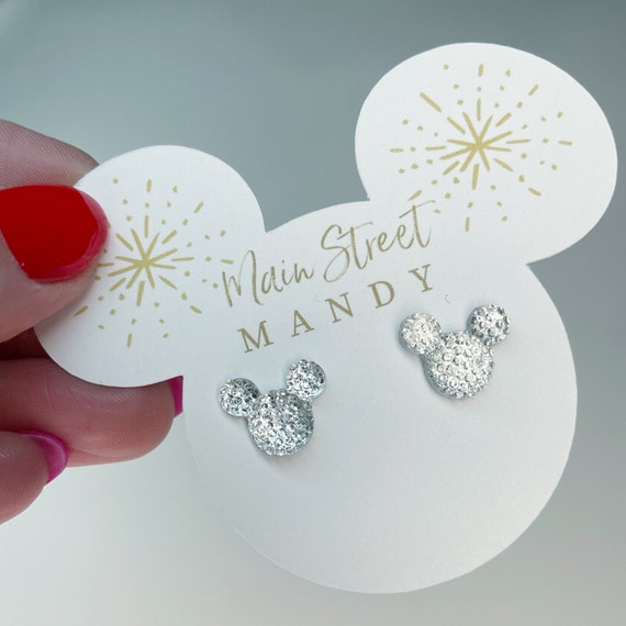 Mickey Mouse Shaped Stud Earrings - Shimmer Clear