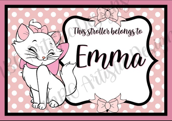 Stroller Tag - Custom, Personalized, Disney Marie Aristocats Vacation Tag for your stroller