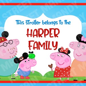 Tag per passeggino o scooter - {DOWNLOAD DIGITALE} Personalizzato, personalizzato, Peppa Pig Heads to Disney Vacation Tag per il tuo passeggino o scooter