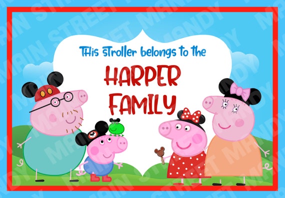 Stroller or Scooter Tag - {DIGITAL DOWNLOAD} Custom, Personalized, Peppa Pig Heads to Disney Vacation Tag for your stroller or scooter