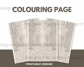 Forest Coloring Page for Adults - Printable Leaf Scene, Zen Tree Path, Autumn Art Therapy PDF, Relaxing Nature Coloring page