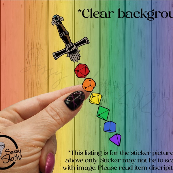 Rainbow Dice Sword | Clear Sticker | rpg stickers | DM | D&D stickers | funny adult stickers