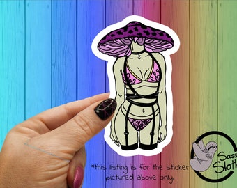Mushroom Girl Sticker: Fantasy Cottagecore Lady, Weatherproof
