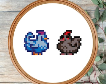 Blue and Void Chicken - Cross Stitch Pattern (DIGITAL PDF FILE)