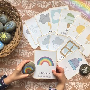 12 Cartes météo imprimables français + anglais | Cartes mémoire préscolaires | Montessori | CM | Activité pour les tout-petits | Éducation préscolaire | Double langage