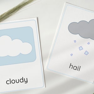 12 cartes météo imprimables | Flashcards météo préscolaire | Matériel Montessori | Activité pour tout-petits | Ressource pour l'école à la maison | Éducation précoce