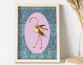 Flamingo print, wall decor, bird print, A4 print, A3 print