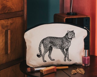 Cheetah make up cosmetic bag - cotton zip pouch - toiletries bag - animal gifts