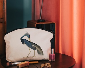 Louisiana heron make up cosmetic bag - cotton zip pouch - toiletries bag - bird gifts