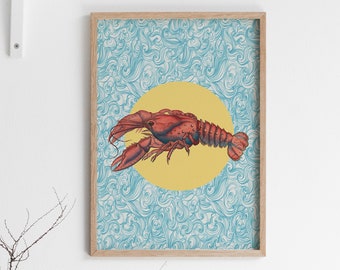 Lobster print, nautical print, wall art, A4 print, A3 print