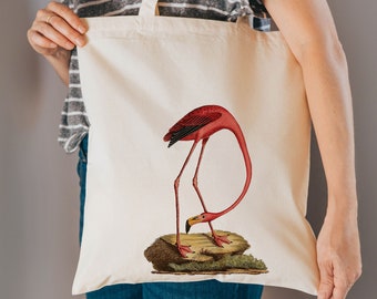 Flamingo bag - cotton reusable bag  - material shopping bag - bird gifts