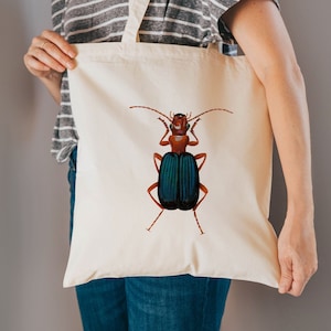 Beetle bag - bug gifts - cotton reusable bag - material shopping bag