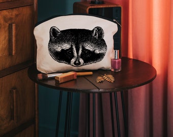 Raccoon make up cosmetic bag - cotton zip pouch - toiletries bag - animal gifts