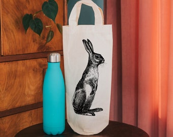 Hare gift - wine tote - bottle bag - gift bag - rabbit gifts