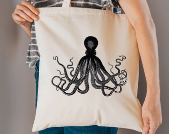 nautical reusable bag - octopus fabric shopping bag - sea creature gifts