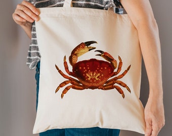 Nautical bag - crab fabric bag - cotton reusable bag - material shopping bag - crab gifts