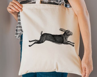 Hare bag - tote bag - cotton reusable bag - material shopping bag - hare gifts