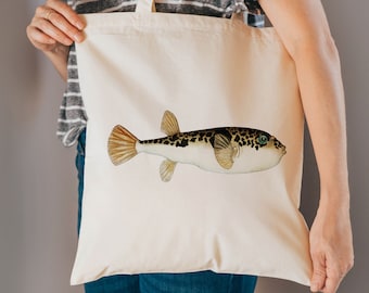 Fish bag - smooth toadfish - cotton reusable bag - fabric shopping bag - nautical gifts