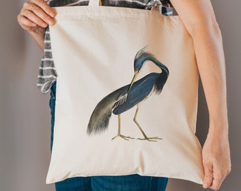 Heron bag - bird gifts - cotton reusable bag - fabric shopping bag - bird bag
