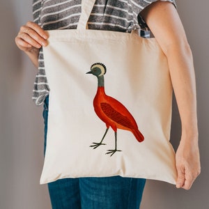 Red tropical bird Bag bird gifts cotton reusable bag fabric shopping bag image 1