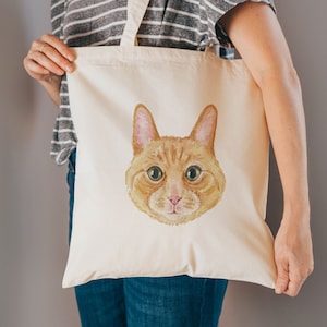 Ginger Cat Cotton Tote Bag - Reusable Shopping Bag