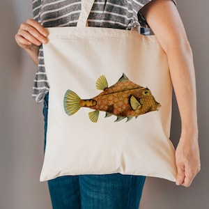 Fischbeutel - Fisch Geschenke - Nautische Geschenke - Baumwolle wiederverwendbare Tasche - Stoff einkaufstasche - Buckel Turretfish