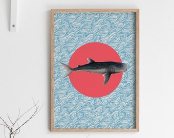 Shark print, nautical print, wall art, A4 print, A3 print