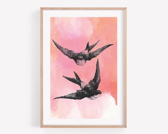 Swallows print, bird print, wall art, A4 print, A3 print