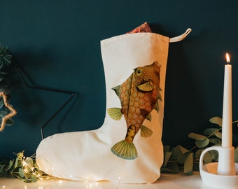 Fish Christmas stocking - holiday stocking - contemporary Christmas - Christmas decorations - fish gifts - nautical gifts