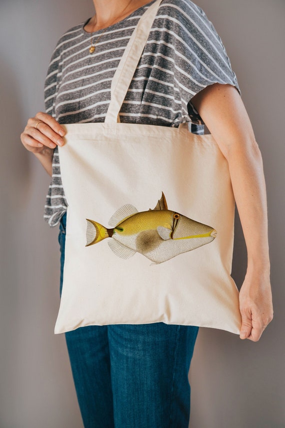 Fish Bag Fish Gifts Nautical Gifts Cotton Reusable Bag Fabric Shopping Bag  