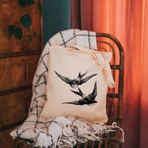 swallows bag cotton reusable bag material shopping bag bird gifts gift for her image 2