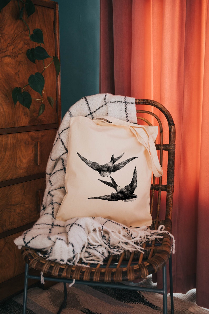 swallows bag cotton reusable bag material shopping bag bird gifts gift for her image 2