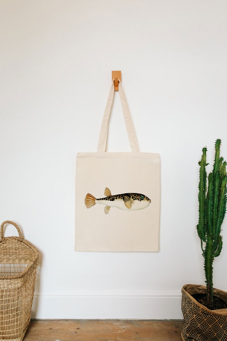 Fish bag smooth toadfish cotton reusable bag fabric shopping bag nautical gifts image 3