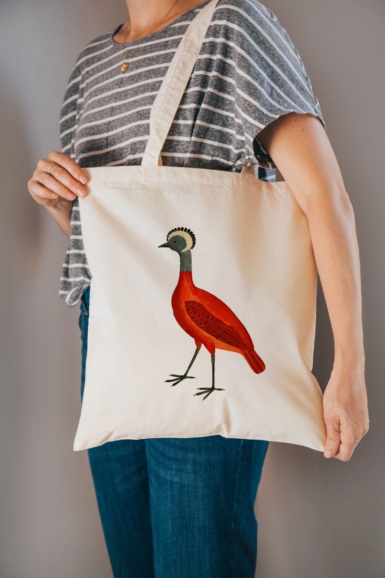 Red tropical bird Bag bird gifts cotton reusable bag fabric shopping bag image 1