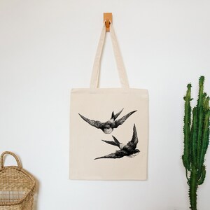 swallows bag cotton reusable bag material shopping bag bird gifts gift for her image 3