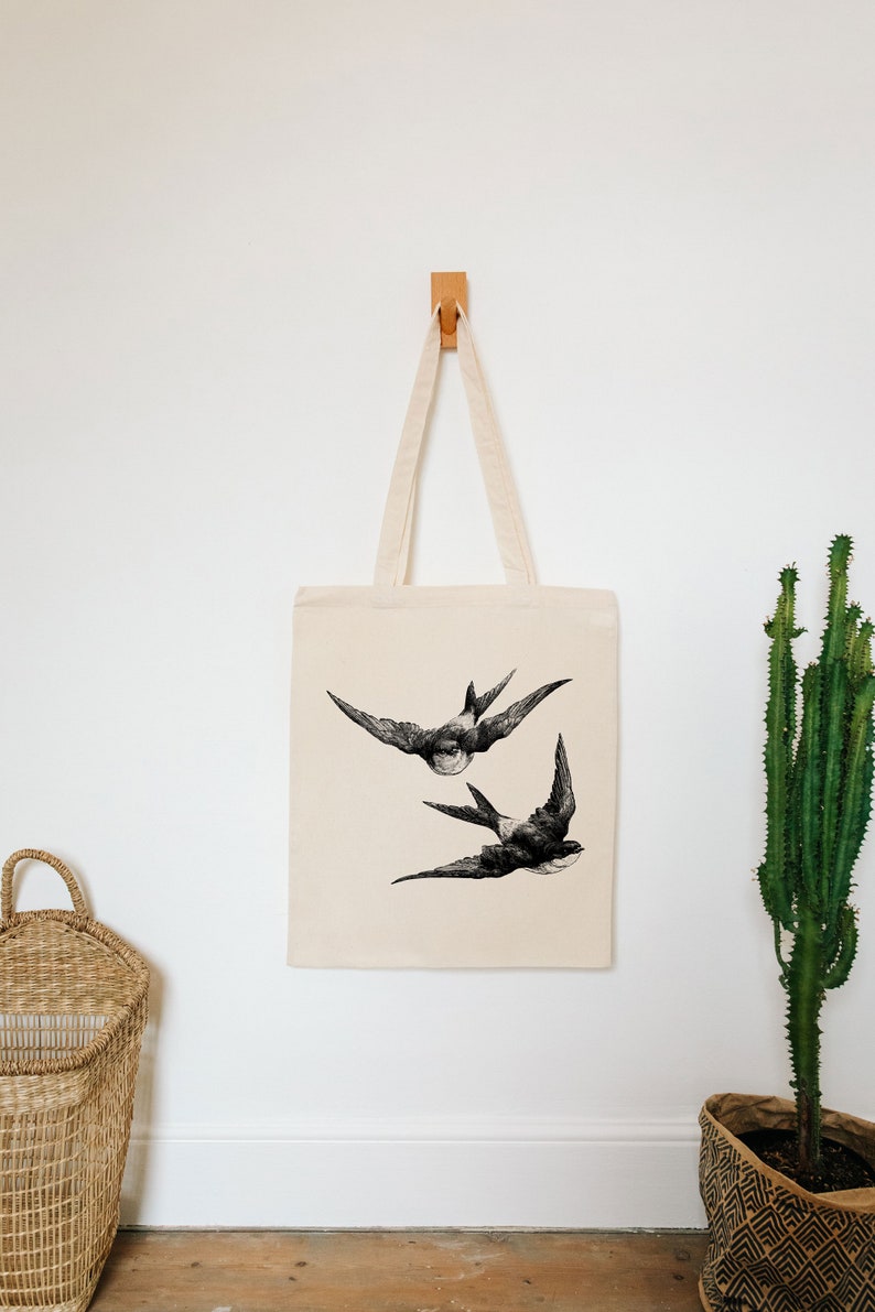 swallows bag cotton reusable bag material shopping bag bird gifts gift for her image 3