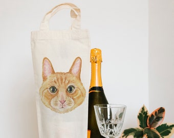 Ginger cat - wine tote - bottle bag - gift bag - cat gifts