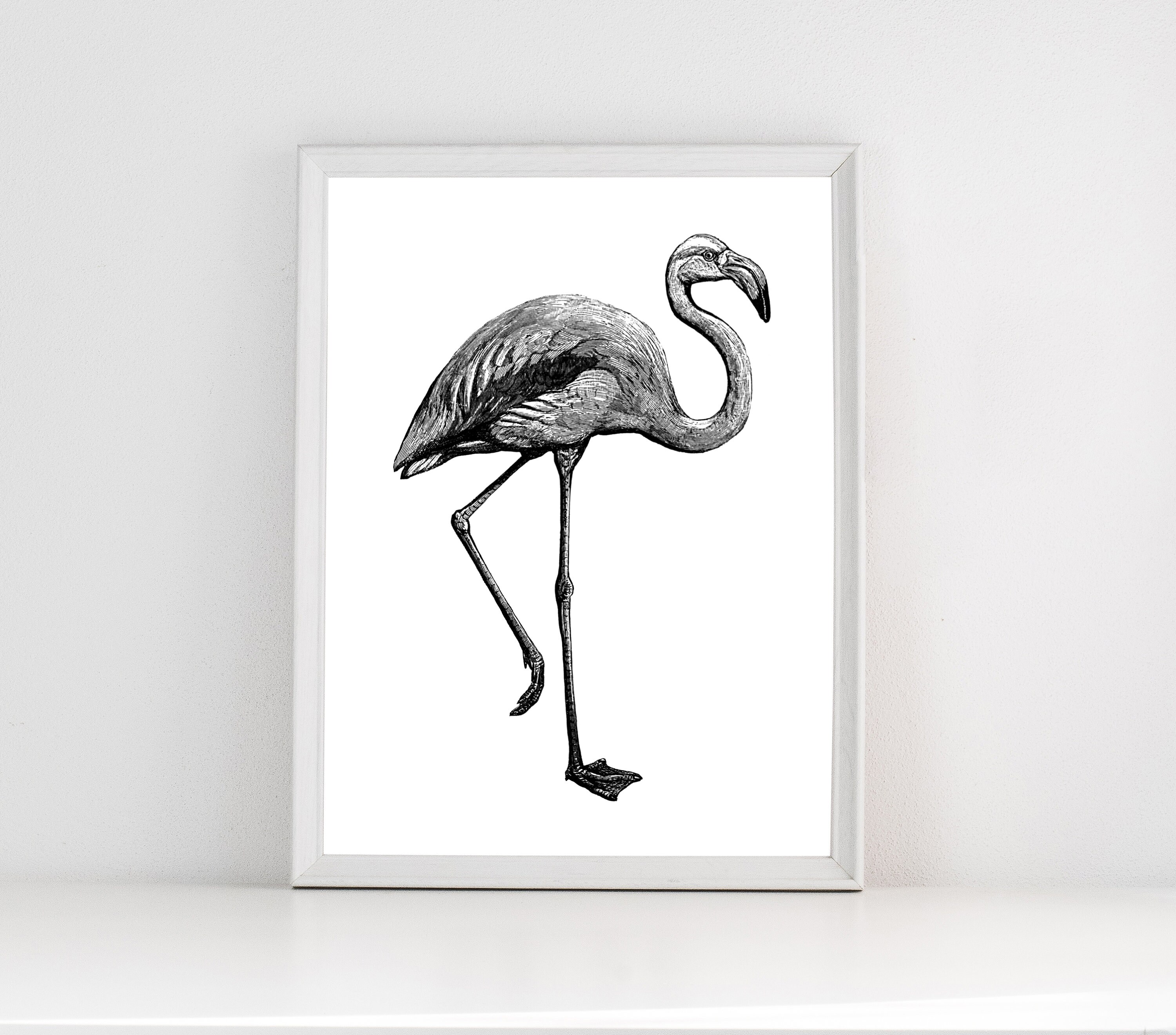Flamingo print black and white print wall art A4 print A3 Etsy