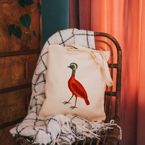 Red tropical bird Bag bird gifts cotton reusable bag fabric shopping bag image 2